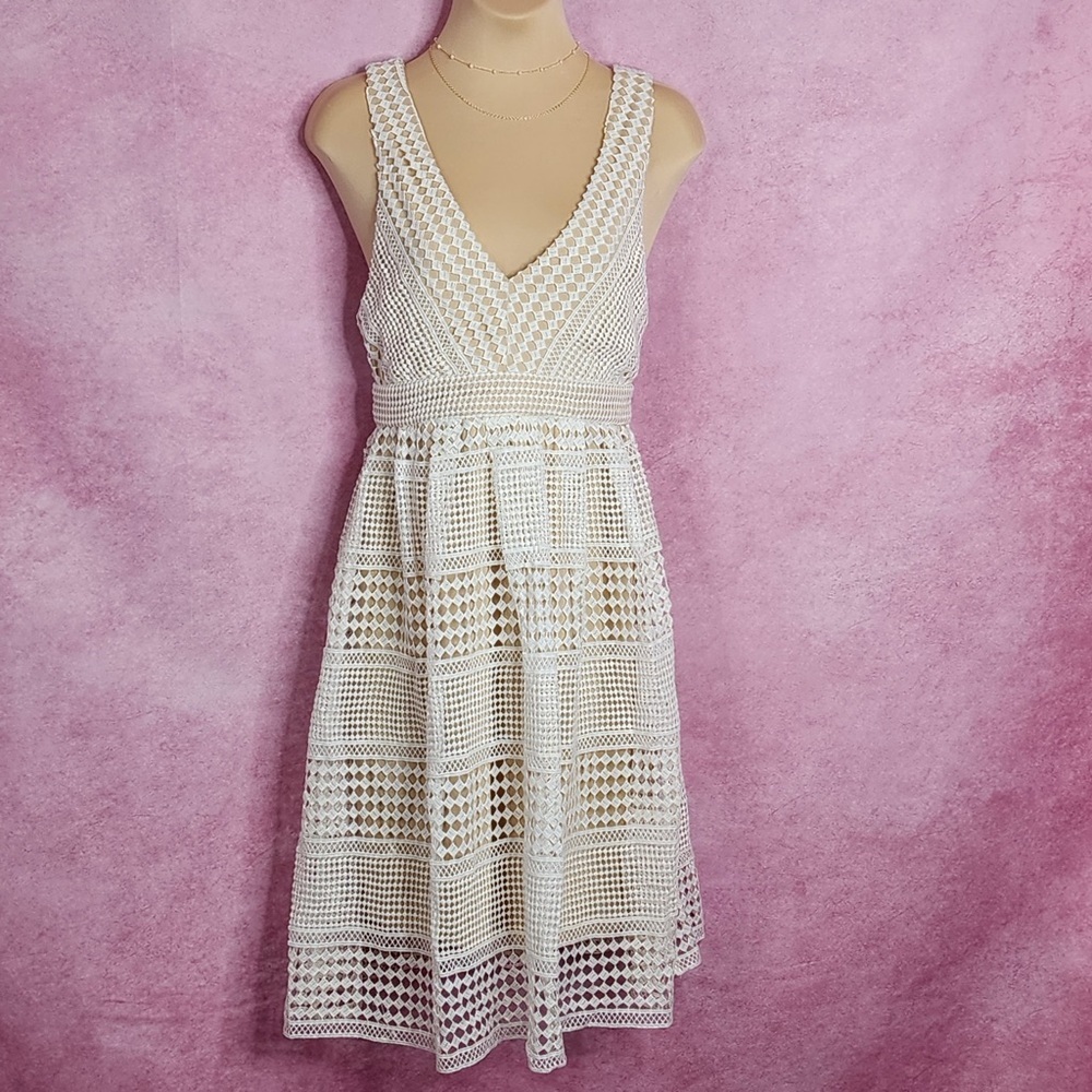 340. Jealous Tomato White Crochet Overlay Dress Small